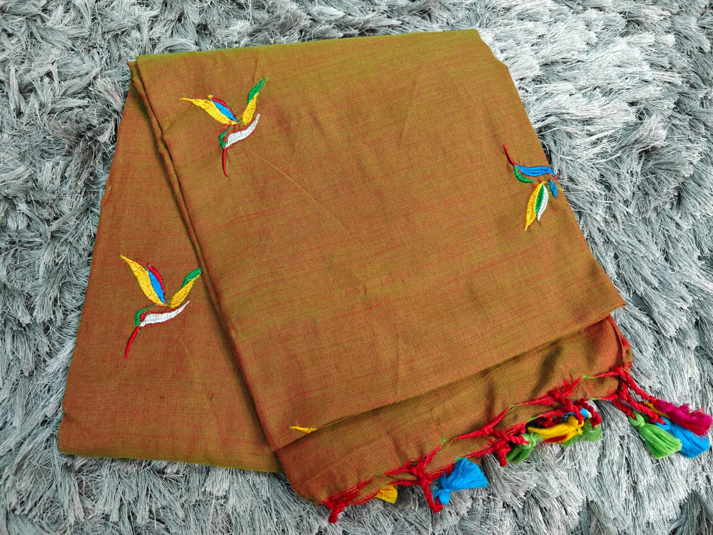 Khadi Cotton Saree with Embroidered Kingfisher