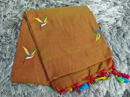 Khadi Cotton Saree with Embroidered Kingfisher