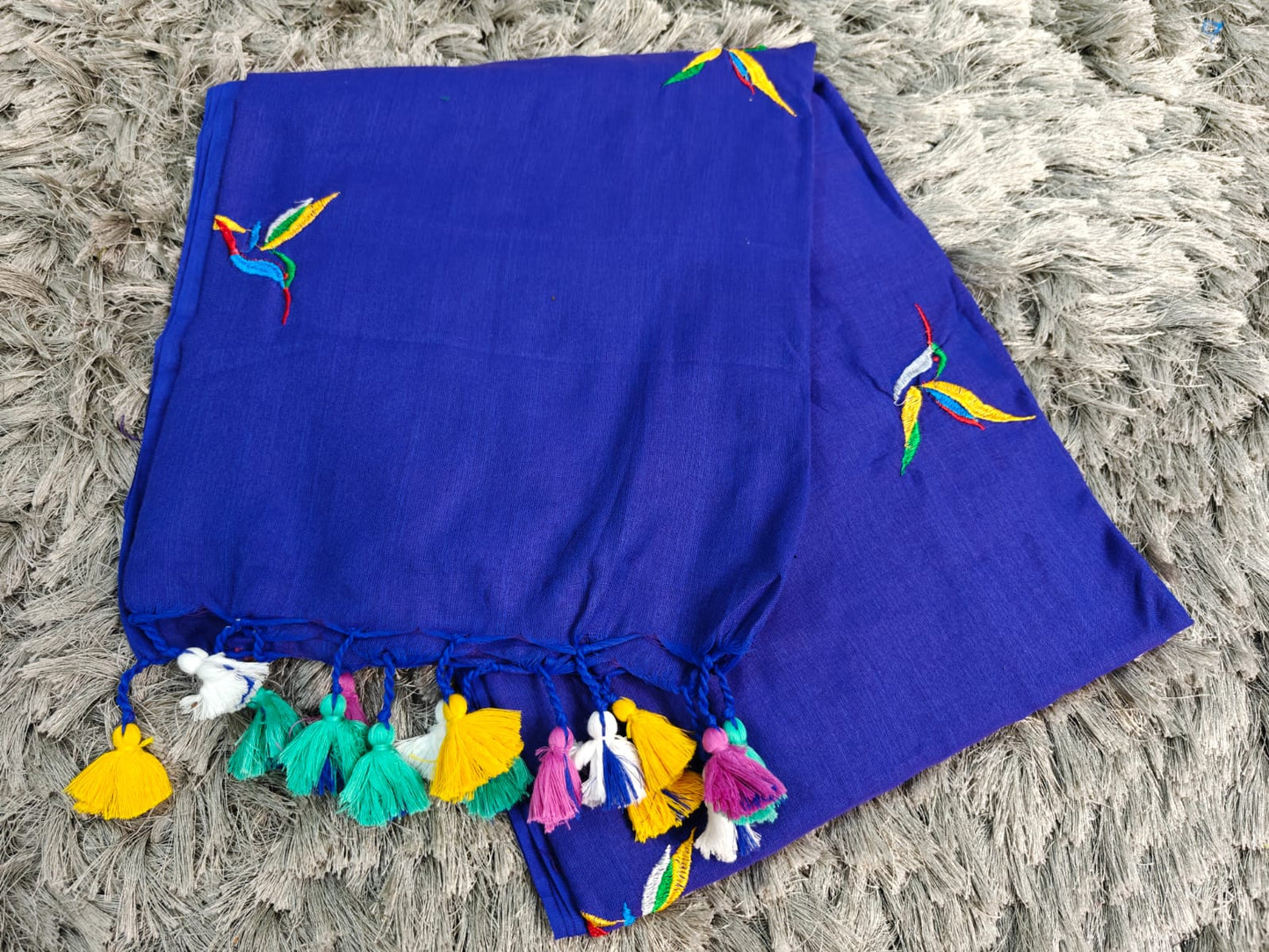 Khadi Cotton Saree with Embroidered Kingfisher