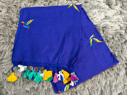 Khadi Cotton Saree with Embroidered Kingfisher
