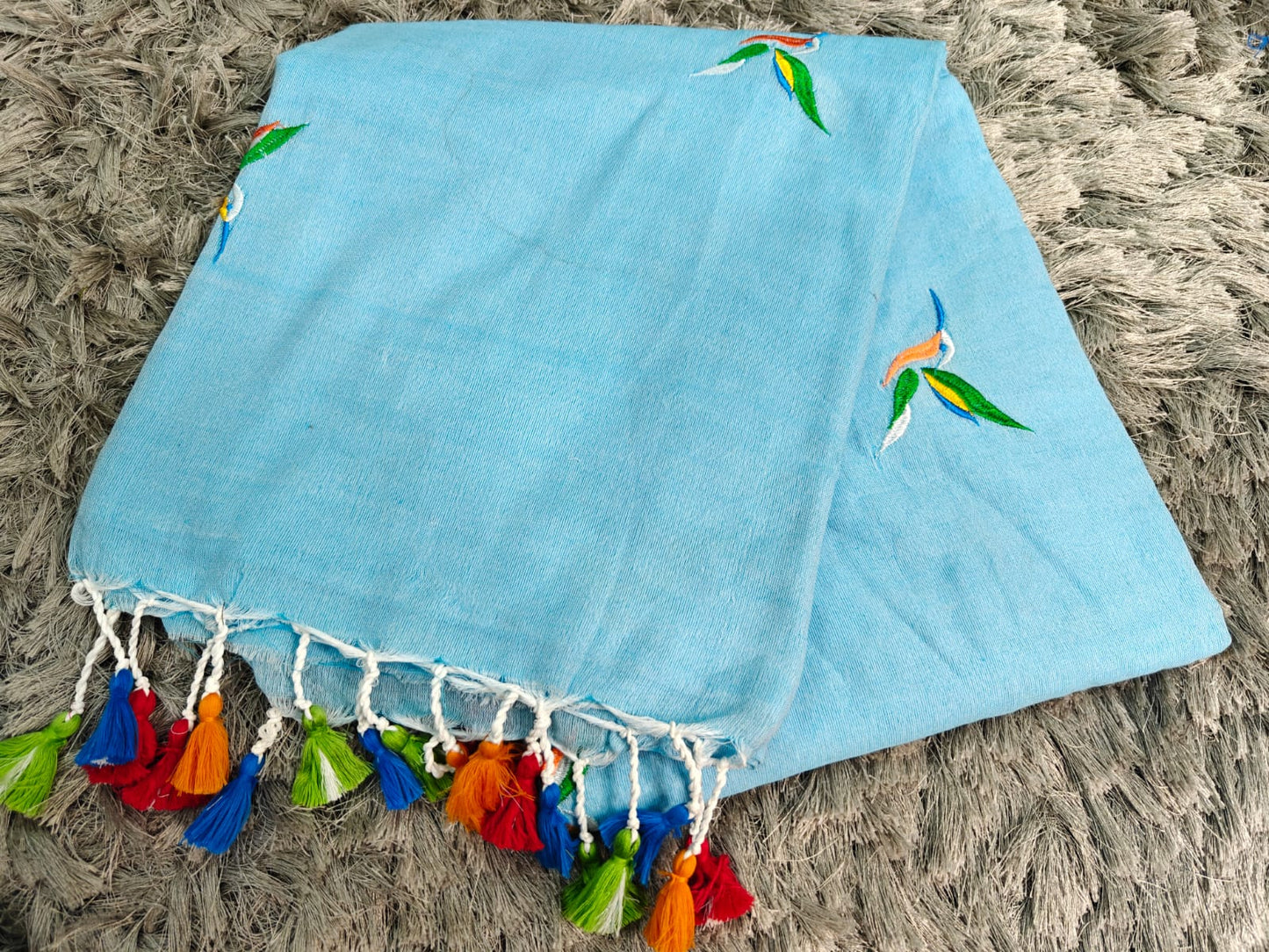 Khadi Cotton Saree with Embroidered Kingfisher