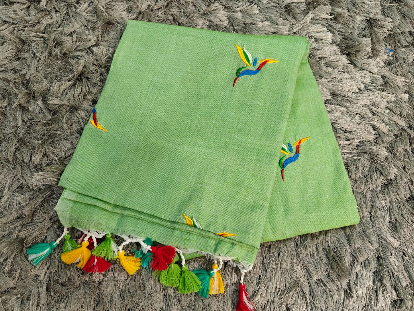 Khadi Cotton Saree with Embroidered Kingfisher