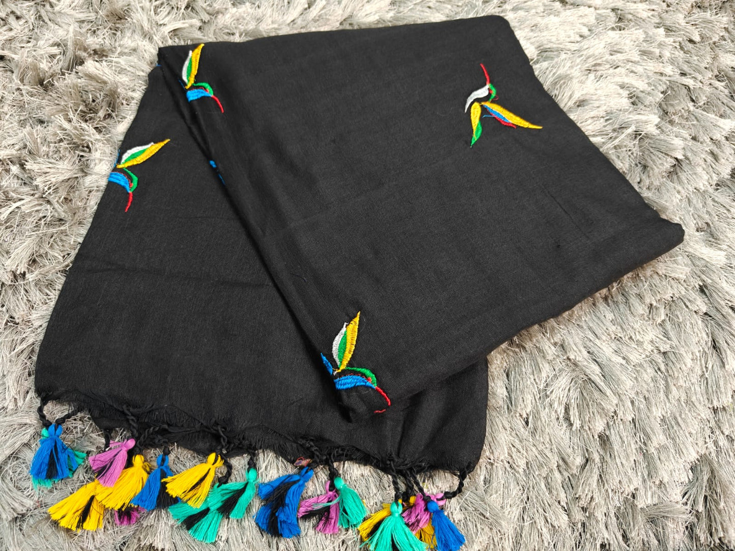 Khadi Cotton Saree with Embroidered Kingfisher