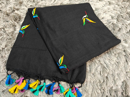 Khadi Cotton Saree with Embroidered Kingfisher