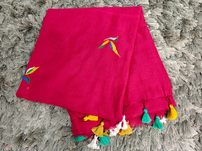 Khadi Cotton Saree with Embroidered Kingfisher