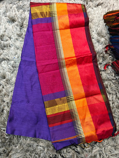 Maheshwari-Inspired Semi Silk Saree with Elegant Border