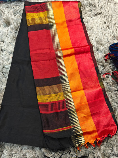 Maheshwari-Inspired Semi Silk Saree with Elegant Border