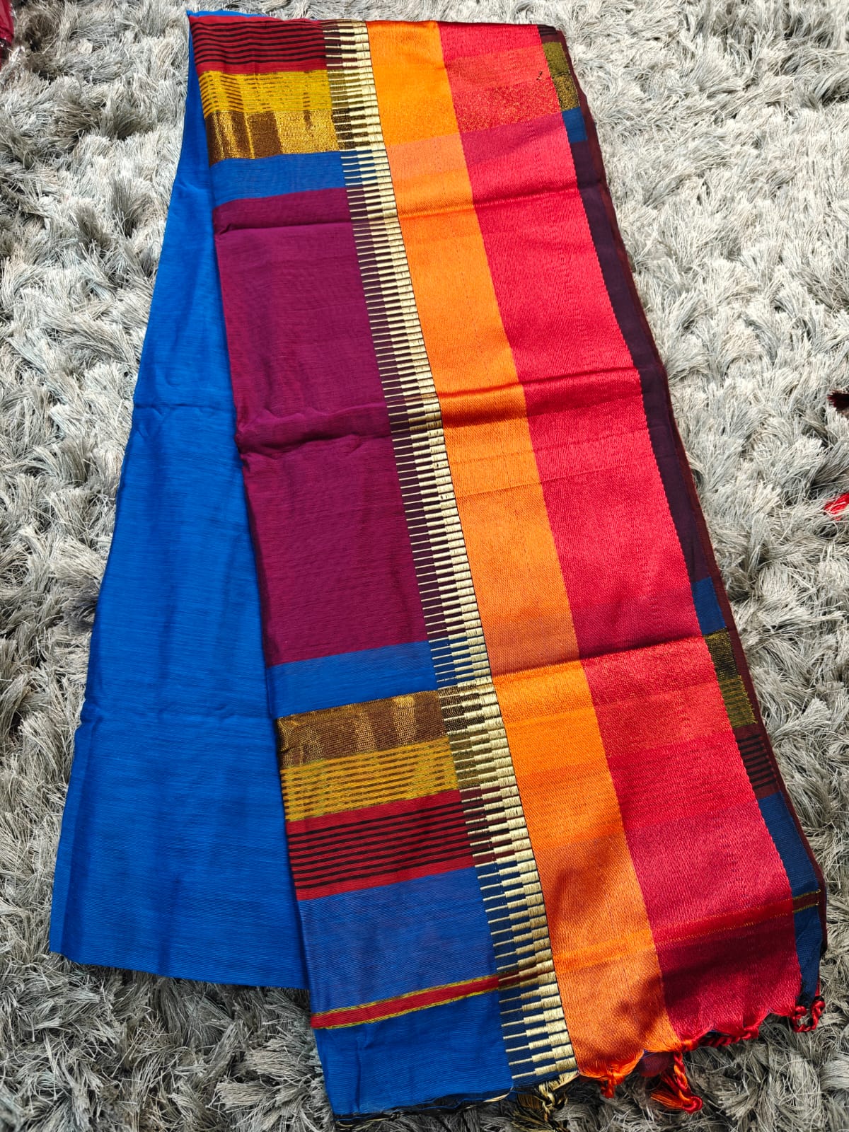 Maheshwari-Inspired Semi Silk Saree with Elegant Border