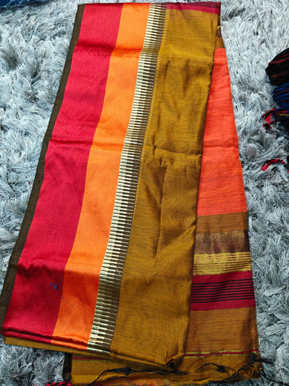 Maheshwari-Inspired Semi Silk Saree with Elegant Border