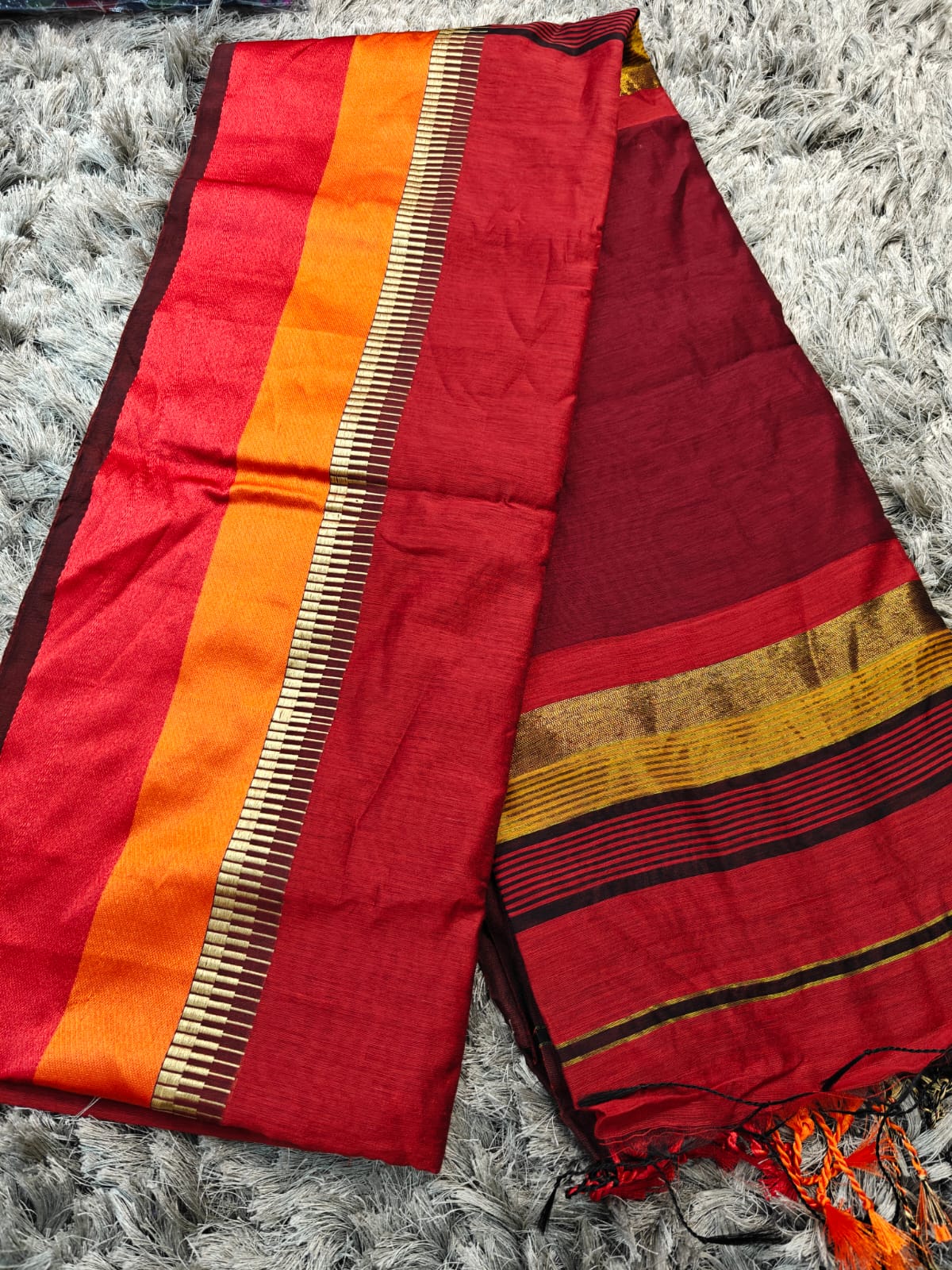 Maheshwari-Inspired Semi Silk Saree with Elegant Border