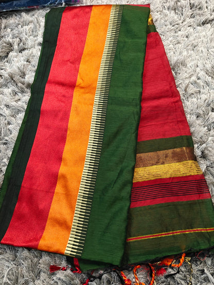 Maheshwari-Inspired Semi Silk Saree with Elegant Border