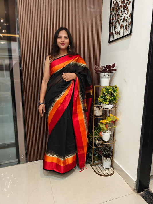 Maheshwari-Inspired Semi Silk Saree with Elegant Border