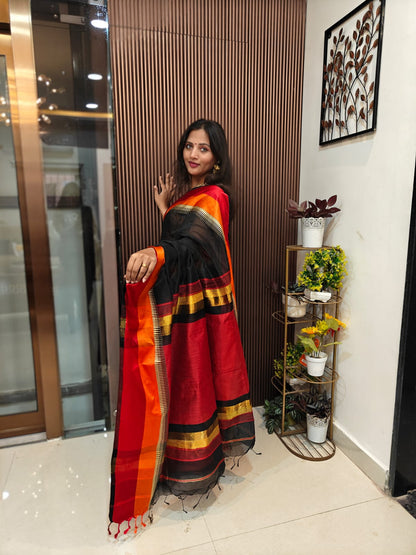 Maheshwari-Inspired Semi Silk Saree with Elegant Border