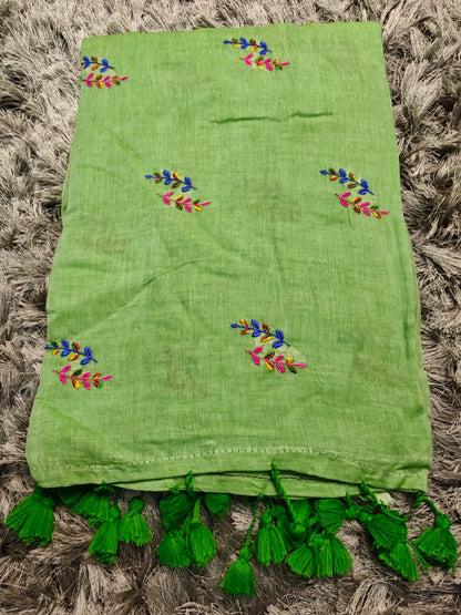 Leaf Embroidered Premium 120 TC Mul Cotton Saree
