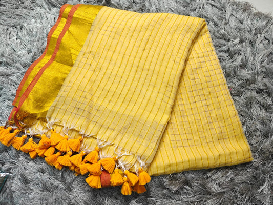 ✨ Mul Cotton Saree with Elegant Zari Checks & Border ✨