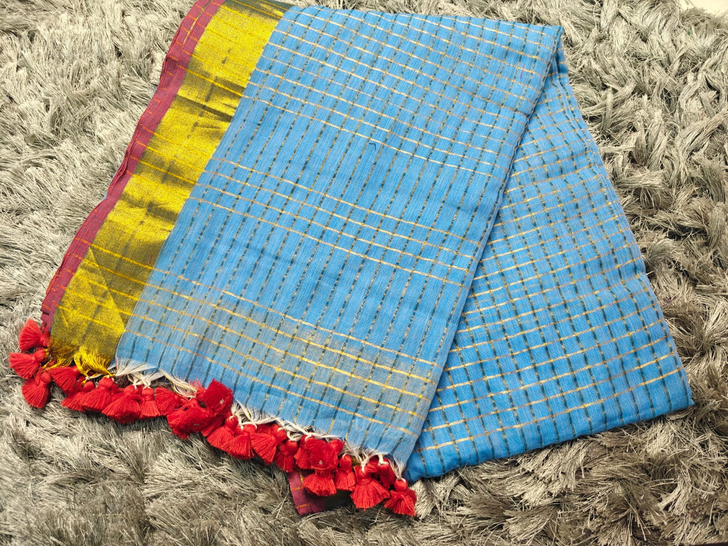 ✨ Mul Cotton Saree with Elegant Zari Checks & Border ✨