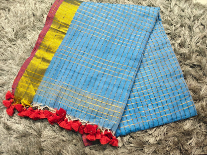 ✨ Mul Cotton Saree with Elegant Zari Checks & Border ✨