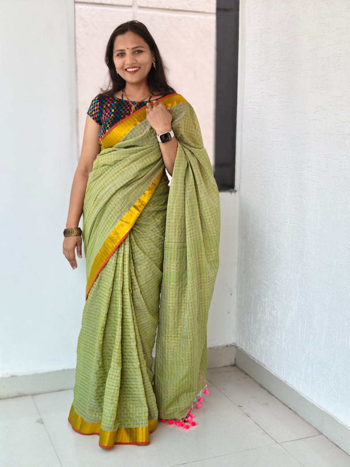 ✨ Mul Cotton Saree with Elegant Zari Checks & Border ✨