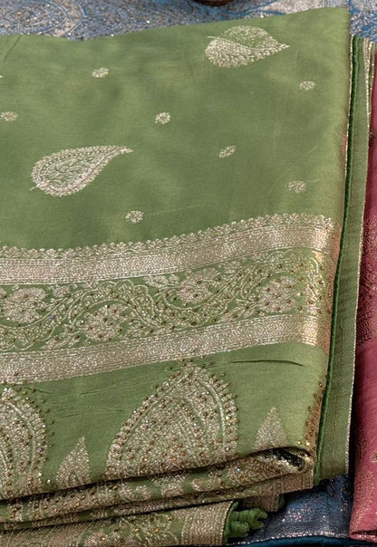 Dola Silk Saree with Weaving & Stone Work Blouse